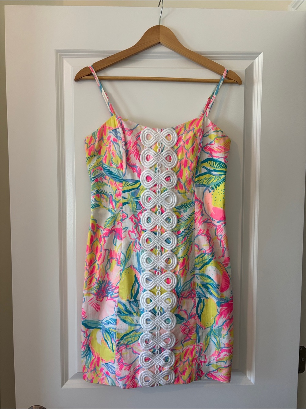 Lilly Pulitzer Pink Multi Tropical Print Mini Dress with White Center Trim